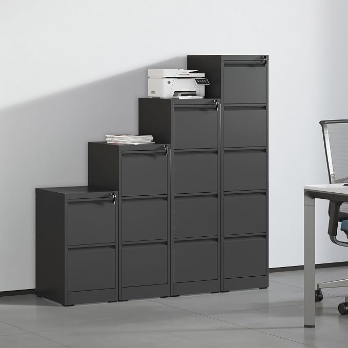 4 Drawer Metal File Cabinet with Lock Heavy Duty Lockable Filing Cabinets Home Office Steel File Cabinet Black Vertical File Cabinets for Legal/Letter Size File,Assembly Required