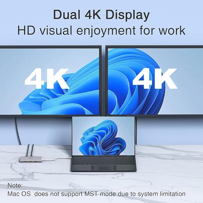 USB C Docking Station Dual Monitor Adapter for Dell HP, Laptop Docking Station 3 Monitors Quadruple Display USB C Hub Dongle to 4K HDMI+DisplayPort+VGA,100W PD, 3USB2.0, 8 in 1 Thunderbolt Dock