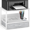 MARTY Printer Stand with Storage Drawer for Desk, 2-Tier Desktop Printer Stand Shelf Organzier for Home Office Printer Riser Under Desk Small Printer Table for Fax Machine Copier Scanner (White)