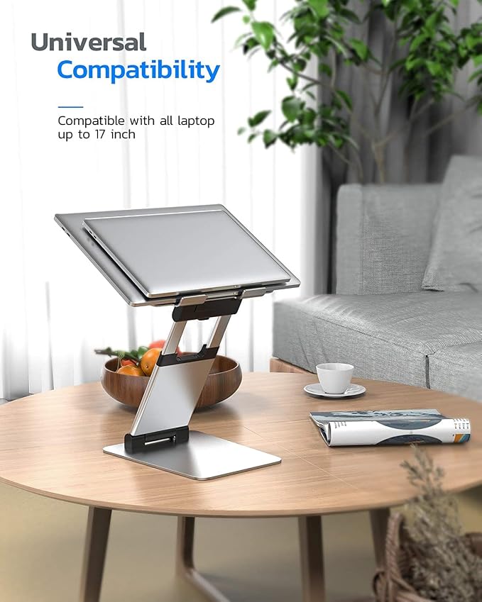 Nulaxy Laptop Stand, Ergonomic Sit to Stand Laptop Holder Convertor, Adjustable Height from 2.1" to 13.8", Supports up to 22lbs, Compatible with MacBook, All Laptops Tablets 11-17" - Silver