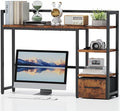 Marbrasse Desk Shelf with Drawer, 40" Desk Hutch for Computer Monitor, Wooden Desktop Bookshelf Storage Rack for Home Office Dorm - Dark Brown
