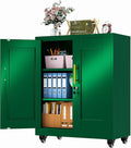 pozdeg 35" Metal Storage Cabinet with Lock and Wheels, Lockable Office File Cabinet with 2 Doors and 2 Adjustable Shelves, Rolling Steel Tool Garage Cabinets for Home Office (Green)