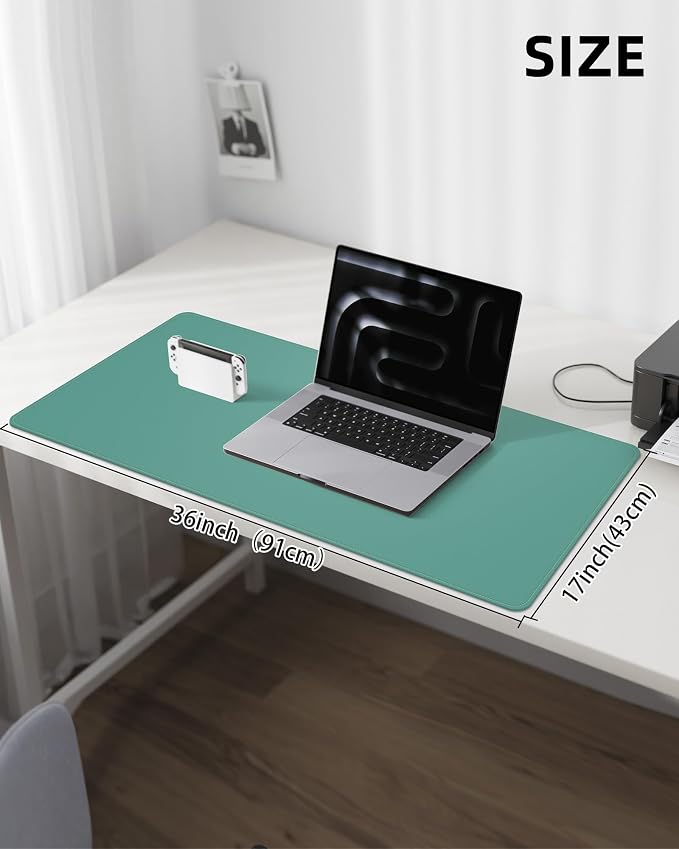 Leather Desk Pad Protector,Desk Mat,Large Mouse Pad, Non-Slip Desk Pad, Waterproof PU Leather Desk Blotter Mat, Desk Cover for Office and Home (Light Green, 36" x 17")