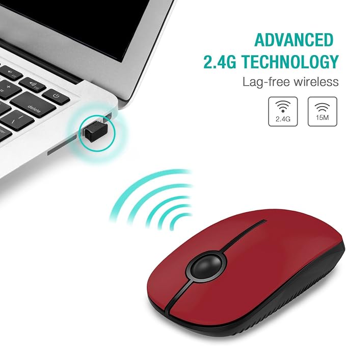 VssoPlor Wireless Mouse, 2.4G Slim Portable Computer Laptop Mouse with Nano Receiver Quiet Silent Optical Mice for Notebook, PC, Laptop, Computer-Black and Red