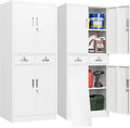BESFUR Metal Garage Storage Cabinet with Two Drawers Locking Doors and 2 Adjustable Shelves, White Tall Storage Cabinets, Tool File Lockable Cabinet for Garage Office Warehouse Shop(71”H)