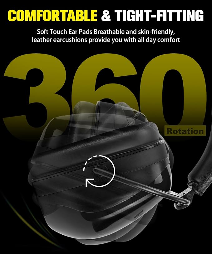 ZOHAN 012 Noise Reduction Earmuffs 2 Packs for Hearing Protection, NRR 28dB Adjustable Safety Ear Muffs for Mowing, Autism