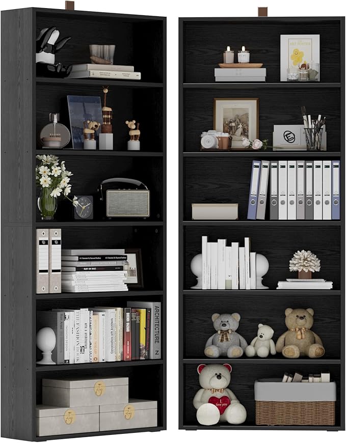 IRONCK Bookshelves and Bookcases Set of 2 Floor Standing 6 Tiers Display Storage Shelves 70 in Tall Bookcase Home Decor Furniture for Home Office, Living Room, Bed Room