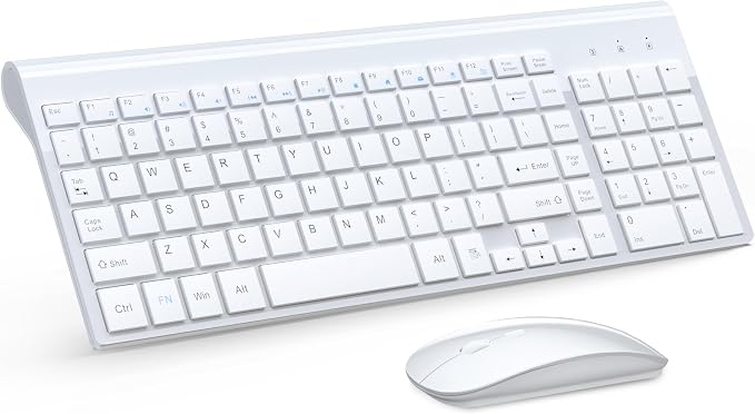 Wireless Keyboard and Mouse Ultra Slim Combo, TopMate 2.4G Silent Compact USB 2400DPI Mouse and Scissor Switch Keyboard Set with Cover, Batteries Included, for PC/Laptop/Windows/Mac - White