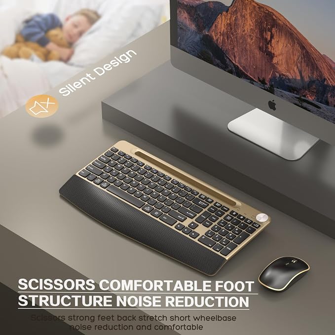 JOYACCESS Wireless Keyboard and Mouse Combo,Full-Sized 2.4GHz Wireless Keyboard with Comfortable Palm Rest,Volume Roller& Tilt Legs 2.4GHz Cordless Connection for Mac/Windows