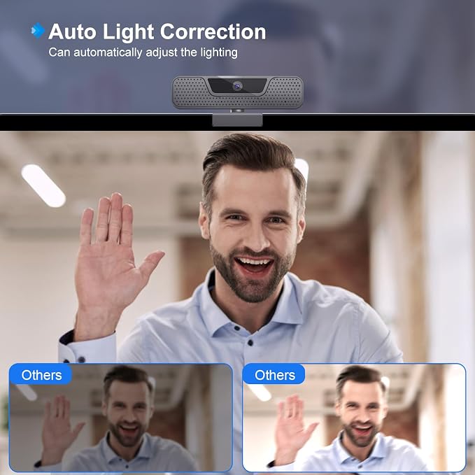 4K Auto Focus Webcam for PC, 4 AI Noise-Canceling Mics UHD Web cam, Auto Light Correction, 85°FOV Computer Web Camera, USB C Plug&Play Webcam with Tripod & Privacy Cover Works w/Zoom/Skype/Google