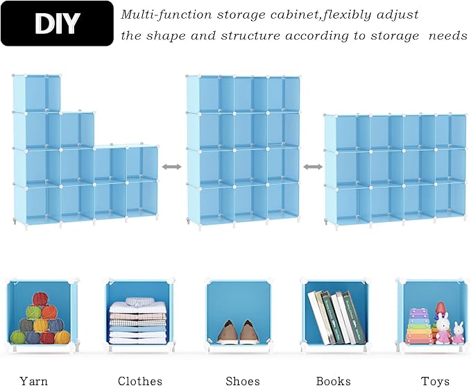 AWTATOS Cube Storage Organizer Protable Closet Organizers and Storage for Kids DIY Stackable 12 Cube Storage Shelves Clothes Organizer for Bedroom, Home, Blue