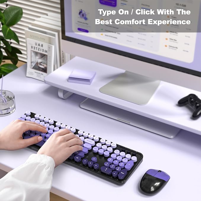 Dilter Wireless Keyboard and Mouse Combo, 104 Keys Full Size Typewriter Keyboards, 2.4G USB Plug and Play for Windows 7 8 10 11, PC, Laptop, Desktop, Black & Purple