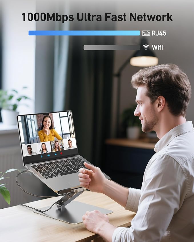BENFEI Laptop Stand with USB C 6in1 Docking Station, HDMI 4K@60Hz,Gigabit Ethernet, 100W Power Delivery, 10Gbps 1*USB C 3.2 and 2*USB A 3.2 Compatible with MacBook Pro/Air, iPad Pro, XPS, Thinkpad