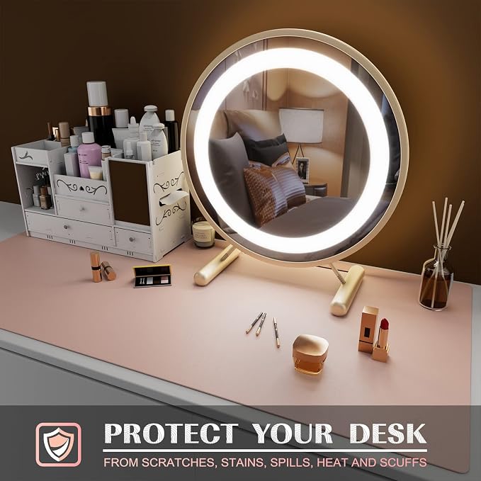 K KNODEL Large Office Leather Desk Mat, Mouse and Keyboard Pad, Computer and Laptop Mat, Desktop Protector and Cover, Writing Pad and Blotter (35.4"x17", Pink)