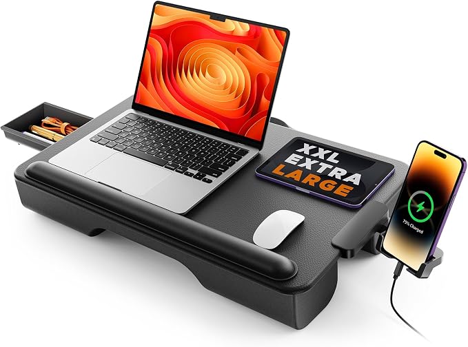 SAIJI Laptop Lap Desk, Portable Laptop Desk for Bed - Fits Up to 17" Laptops & MacBook,Lightweight Lap Tray Table with Storage Drawer, Lap Desk with Cushion, Lap Stand for Bed & Couch