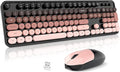 Wireless Keyboard and Mouse Combo, 2.4GHz Gradient Colorful Full-Size Retro Typewriter Keyboard with Wireless Mouse for PC/Desktop/Laptop/Windows (Black Berry)