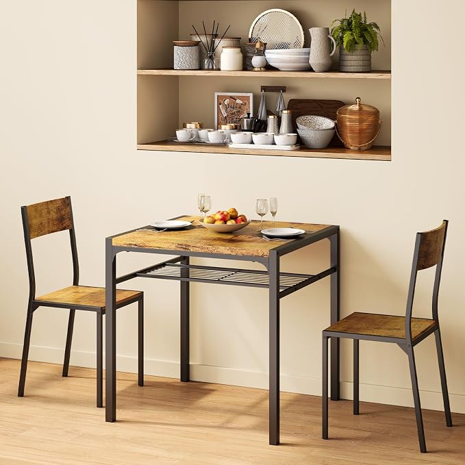 Gizoon Dining Table Set for 2, 3 Piece Kitchen Table with 2 Chairs for Small Space, Apartment, Kitchen, Dining Room, Space-Saving