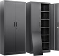 BESFUR Metal Storage Cabinet with 2 Doors and 5 Adjustable Shelves Garage Storage Cabinet with Lock 71" Office Storage Cabinets Locking Cabinets for Garage Office Shop Home (Black)
