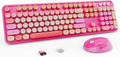 Nowlike Wireless Keyboard and Mouse Combo, Retro Typewriter Keyboard with Round Keycaps, Full-Size Ergonomic, Red, Ideal for Windows PC, Home, Office, and College, Wireless Keyboard Mouse Combo