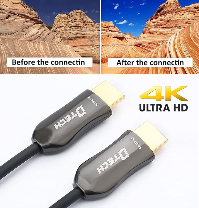 DTECH Ultra Slim 200 Feet Fiber Optic HDMI 2.0 Cable 4K 60Hz 18Gbps for in-Wall Installation 200ft Projector Laptop Computer Monitor TV (61 Meters)