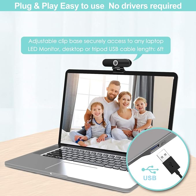 UHD 4K Webcam with Microphone: 8MP USB Computer Web Camera with Privacy Shutter and Tripod, External Webcam Pro Streaming Webcams PC Cam w/Mic Noise Reduction for Winsdows Mac OS Desktop Laptop