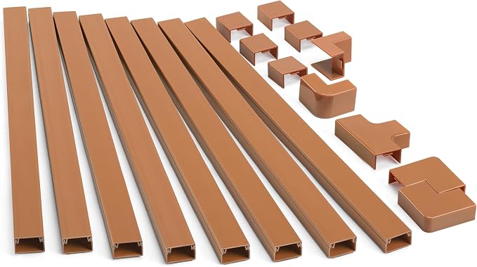 126in Cord Hider Kit, TV Wire Covers for Wall, Paintable Cable Management Kit, Cable Cover for Mounted TV, Hide Wires Along Wall, Brown Cord Cover, 8xL15.7in W0.95in H0.55in