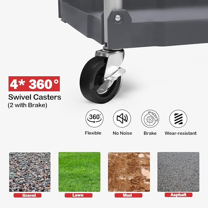 Garvee Collapsible Folding Utility Cart with Wheels, 3 Tier Rolling Service Cart for Kitchen, Office, Shopping, Garage