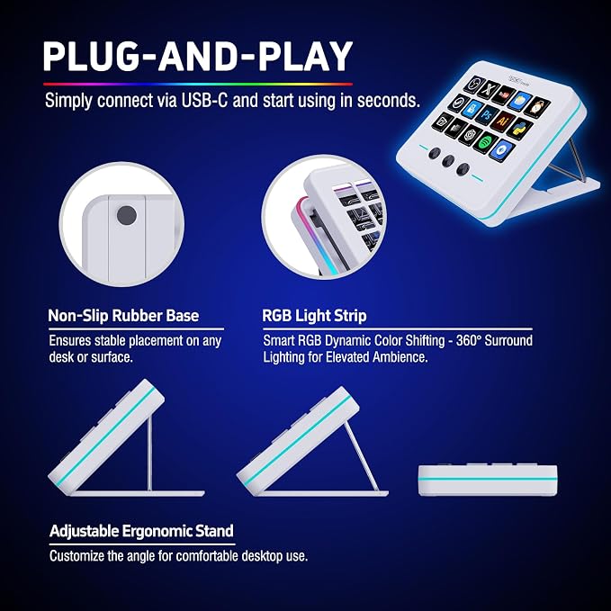 Macro Keypad, Stream Controller Deck Gaming Streaming Shortcut Keyboard, 18 Programmable Keys Customizable Visual AI Pad USB Soundboard for OBS, YouTube, Desk Office Setup, Laptop, PC, Mac