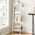 Hzuaneri Ladder Shelf, Bookshelf Bookcase, Freestanding Corner Storage Shelve with 2 Hooks for Home Office, Living Room, Kitchen, Bedroom, Industrial, 4-Tier White BC13213W