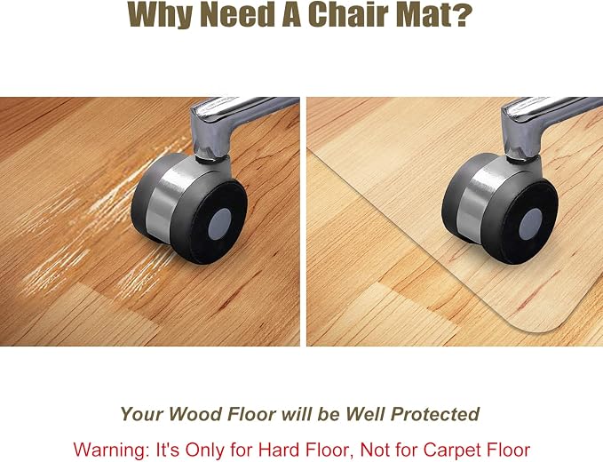 Kuyal Clear Chair mat for Hardwood Floor 44 x 58 inches Transparent Floor Mats Wood/Tile Protection Mat for Office & Home (44" X 58" Rectangle)