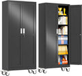 pozdeg 75" Metal Garage Storage Cabinets with Wheels, Lockable Rolling File Cabinets with 2 Doors and 5 Adjustable Shelves, Steel Tool Organizer Locker for Office Home Garage Gym School, Black
