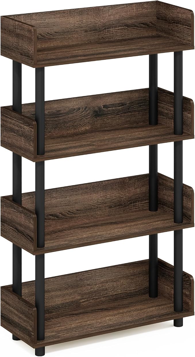 Furinno TURN-N-TUBE 4-Tier Display Shelf, Storage Shelves, Book Shelf, Open Shelves with Rounded Corner Top Edges, for Organization and Storage, Living Room, Home Office, Walnut