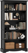 TVU 5-Tier Wooden Bookshelf, 31.5" W x 65" H ×9.9" D Bookshelf with Storage, Floor Standing Modern Style Display Bookcase for Living Room, Office, Study Room, Entryway, Black
