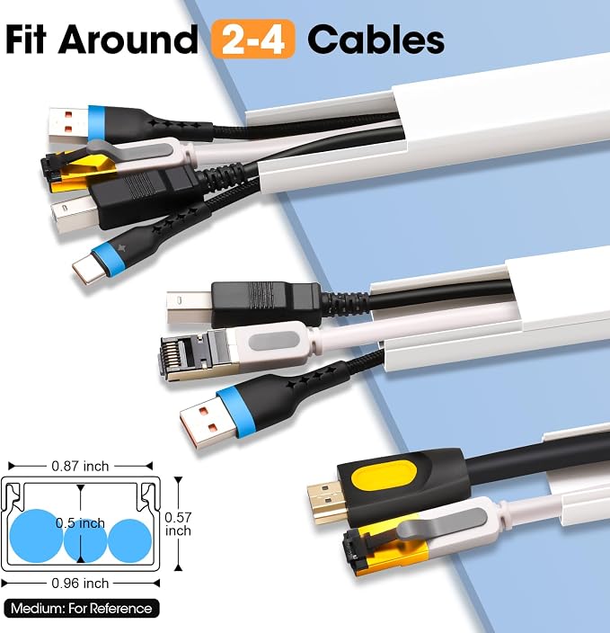 YesBes 87in Cord Hider Kit, Cord Covers for Wires on Wall, Paintable Cable Raceway, Cord Hider for Wall Mount tv, tv Cable Hider Wall kit, Wire Covers for Cords, 6X L14.5in X W0.96in X H0.57in