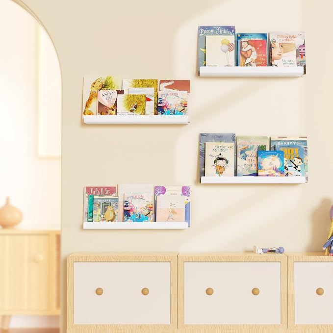 upsimples Acrylic Shelves for Wall Decor, 15" Display Shelf Perfume Organizer for Bathroom, Bedroom, Living Room, Floating Bookshelves for Kids, White, 2 Pack
