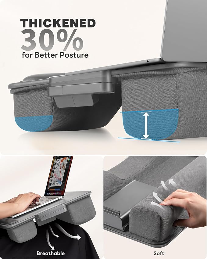 SAIJI Lap Desk with Cushion, Computer Laptop Stand, Lap Laptop Table, Built-in Drawer Storage, Phone Holder, Wrist Pad