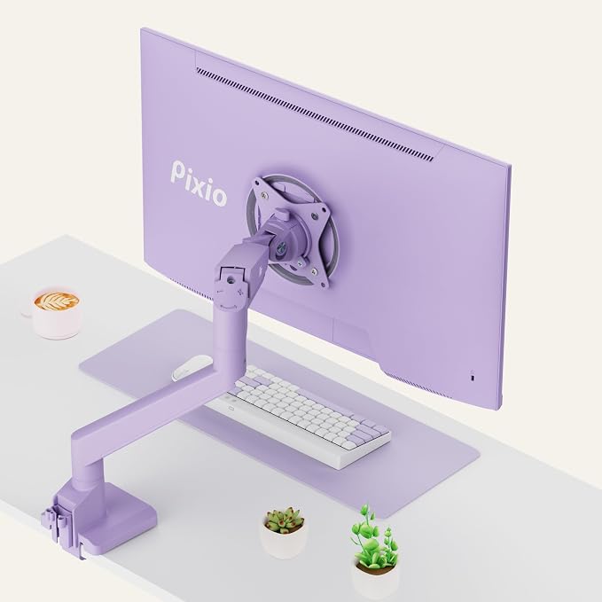 Pixio PS1S Wave Purple Single Monitor Arm Stand Desk Mount - Fits up to 32 inches Monitors and up to 19.8lbs. VESA Compatibility and Integrated Cable Management