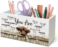 DILSJ Inspirational Highland Cow Pen Pencil Holder Organizer for Desk, Highland Cow Gifts for Women, Be Kind Be Brave Decor Wooden Box Signs for Home Office Desk Decoration Office & School Supplies