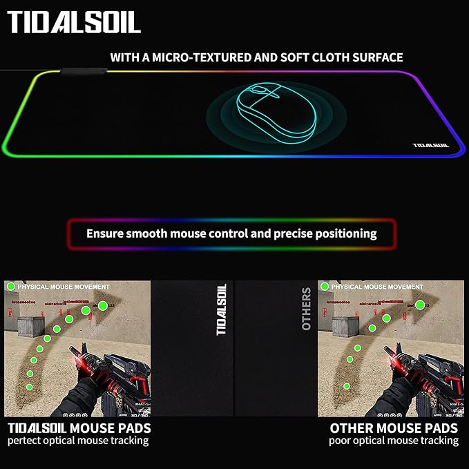 RGB Large Gaming Mouse Pad with 4Port USB Hub and 13Lighting Modes, Computer Keyboard Mouse Pad, Oversize Anti-Slip Rubber Base Mouse Mat for Computer PC Games (31.5 x 11.81 in Black,0.15in Thick)