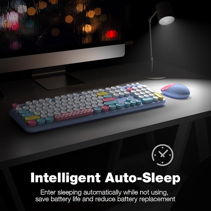 Dilter Wireless Keyboard and Mouse Combo, Full-Sized Typewriter Keyboards, Cute Cat Shaped Wireless Mouse, USB Plug and Play for Windows, Computer, PC, Laptop, Desktop (Blue Colorful)
