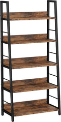 IRONCK 5 Tier Ladder Bookcase with Metal Frame Rustic Brown | Bookshelves and Bookcases,open display shelves; metal frame; shelf baffles; home office