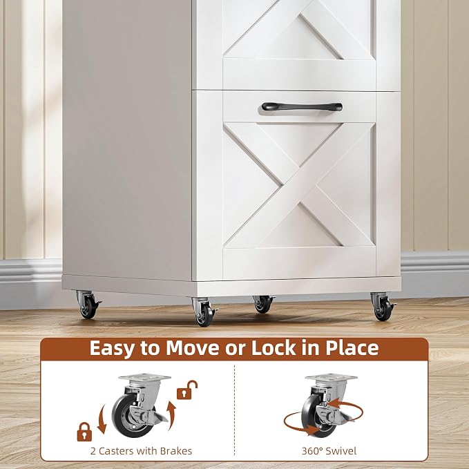 Halitaa Vertical Farmhouse Locking Rolling File Cabinet, Office Filing Cabinet with 4 Drawers & Wheels for Hanging Files Letter/A4，Printer Stand for Home Office