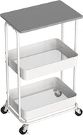 Simple Houseware 2-Tier Rolling Utility Cart with Lockable Wheels and Wood Top, Metal Storage Organizer Trolley for Kitchen, Bathroom, Office, Craft Room, Grey