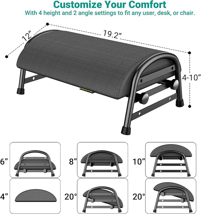 YEASHEIN Adjustable Foot Rest for Under Desk at Work, Ergonomic Under Desk Footrest with 6 Positions, Foot Stools for Under Office Desk Chair, Leg Rest for Home, Car, Computer, Gaming Accessories