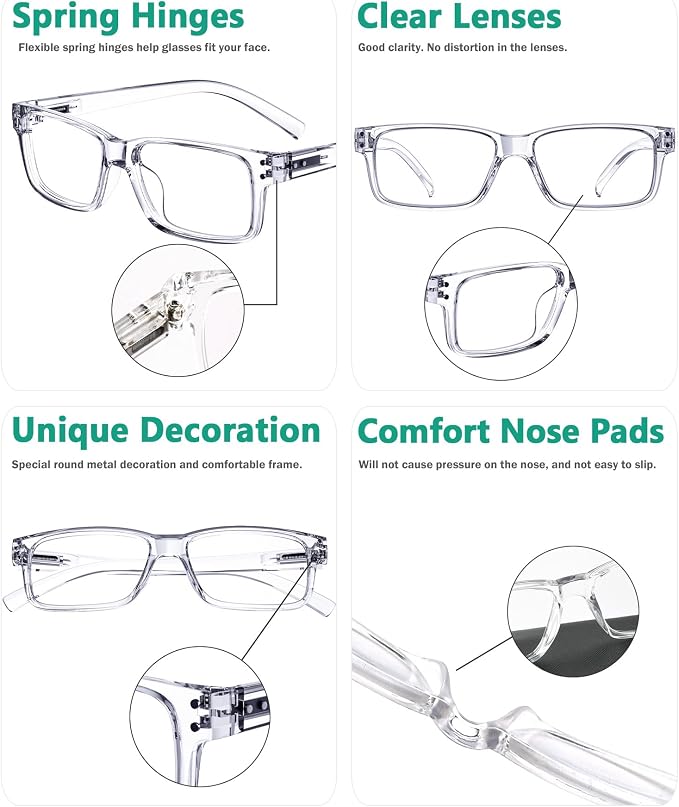 Eyekepper Vintage Reading Glasses for Men - 5 Pack Spring Hinges Classic Readers - Clear Frame +2.25