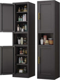 pozdeg 67" Tall Narrow Storage Cabinet Metal Bathroom Cabinet with 2 Doors & 4 Adjustable Shelves, Standing Pantry Cabinets Cupboard for Kitchen, Dining Room, Living Room and Bathroom (Black)