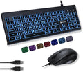 X9 Performance Wired Keyboard and Mouse Combo - Large Print Backlit Keys for Seniors, Lighted Computer Keyboard Wired, 7 LED Colors, 4 DPI Modes, USB Plug and Play for Windows PC