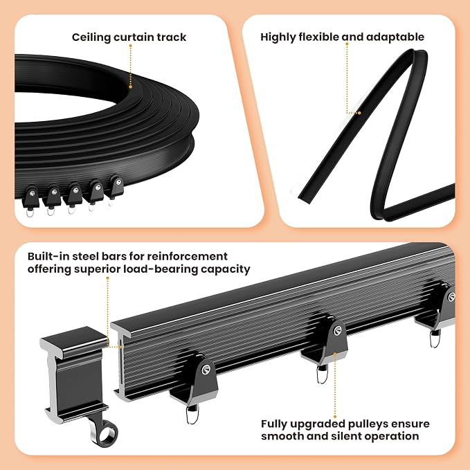 JILRON Accordion-Style Room Divider with Ceiling Track - Foldable Partition Curtain, Easy Installation(Black 180" W x 108" L-Pack of 1)