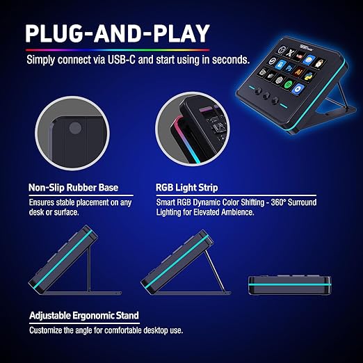 VSDINSIDE Macro Keypad, Stream Controller Deck Gaming Streaming Shortcut Keyboard, 18 Programmable Keys Customizable Visual AI Pad USB Soundboard for OBS, YouTube, Desk Office Setup, Laptop, PC, Mac