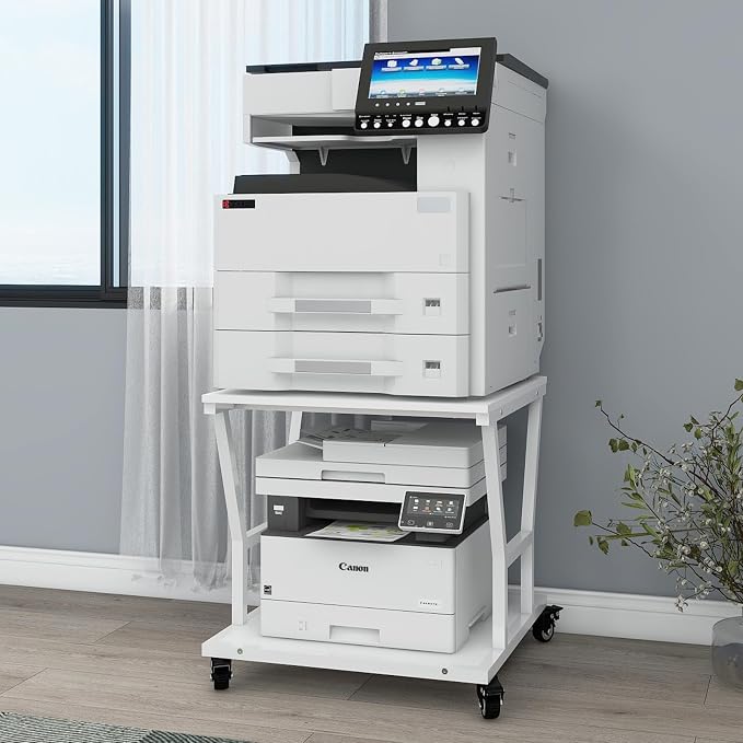 Natwind 2-Tier Large Printer Stand,23.6"x23.6"x29.5" Heavy-Duty Printer Table Cart with Paper Storage Shelf & Wheels,Ideal for Home Office Laser Printers, Copiers (White)